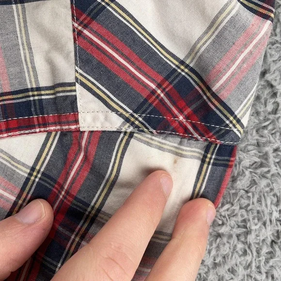 Levis Shirt Mens Extra Large Red Blue Plaid Western Pearl Snap Short Sleeve - Picture 7 of 11
